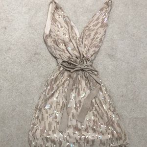 Express Gold Dress with Deep V(Front & Back)